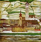 Stein on the Danube with Terraced Vineyards by Egon Schiele